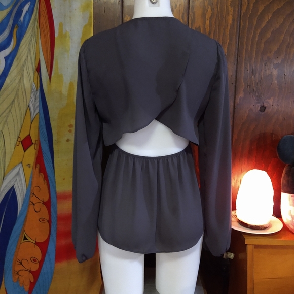 Size S Maurice Gray open back chiffon long sleeve chiffon blouse - Picture 2 of 10